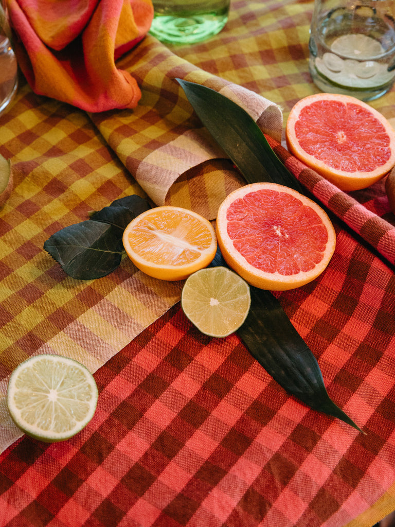 Grid Plaid Table Runner - Grapefruit