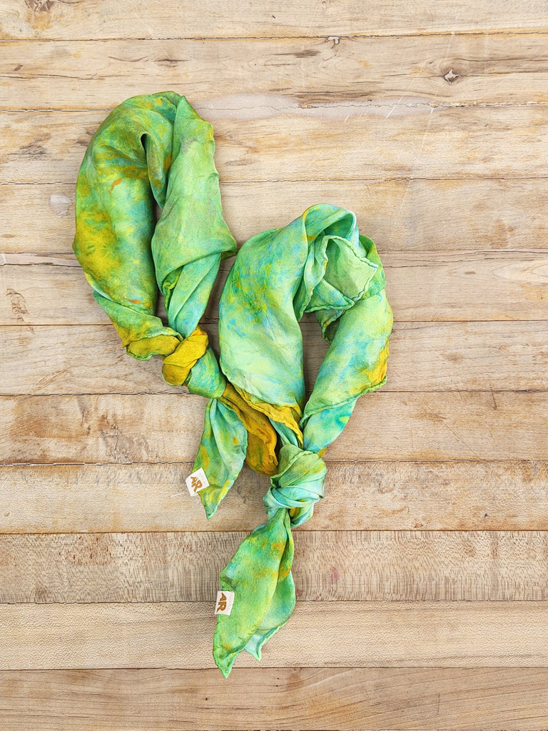 Bright green tie dye silk bandana