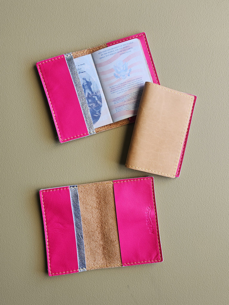 Leather Passport Case - Pink