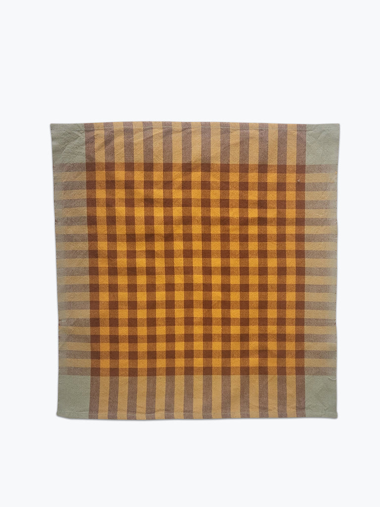 ochre, brown and sage green plaid gingham napkin
