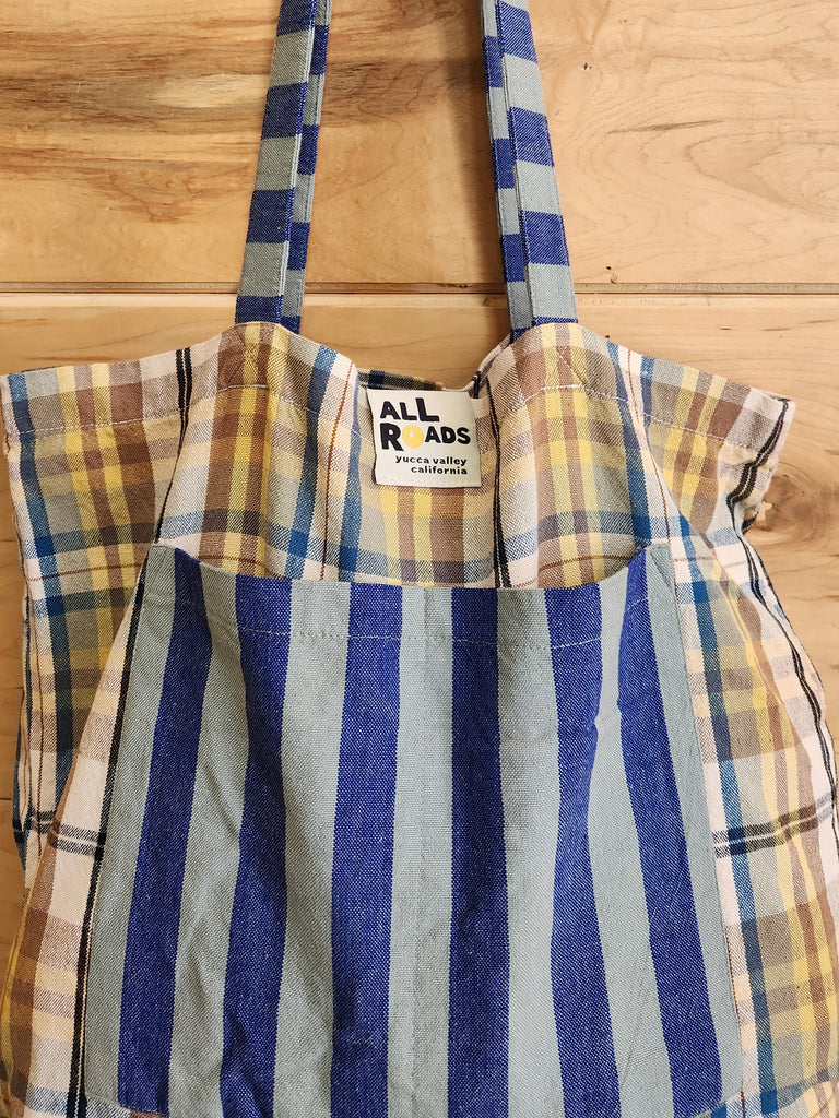 Mezcla Tote - Cottage Plaid & Indigo Stripe