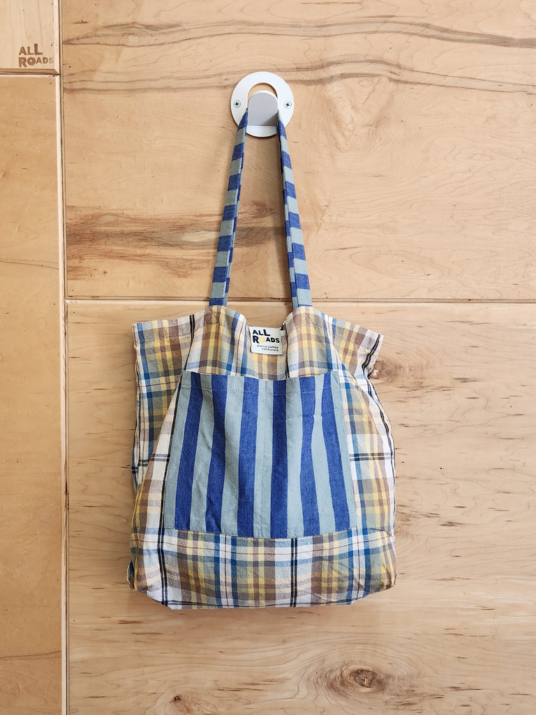 Mezcla Tote - Cottage Plaid & Indigo Stripe