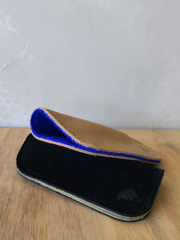 Suede Eyeglass Case - Taupe/Cobalt