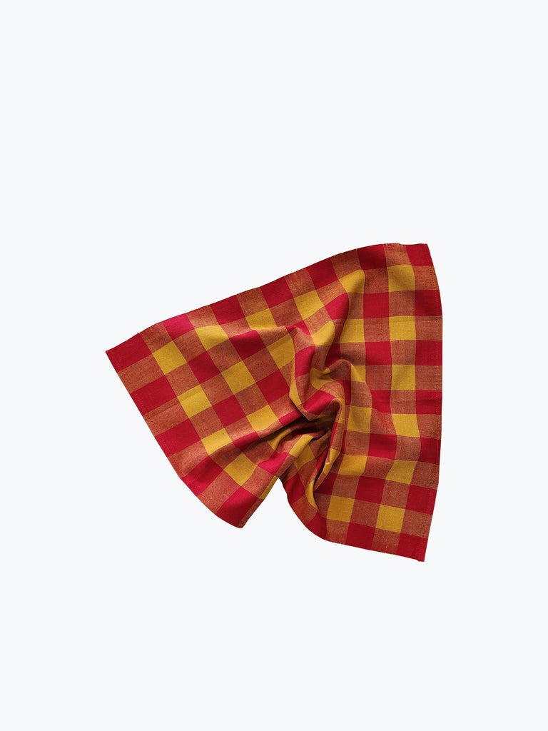 Outlet: Cotton Napkin Pair - Big Gingham Ketchup & Mustard