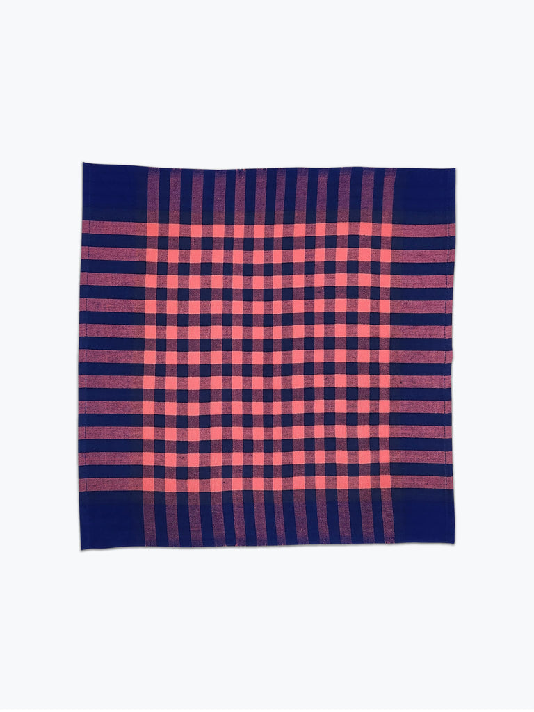 Navy blue and candy pink gingham plaid cloth napkins.