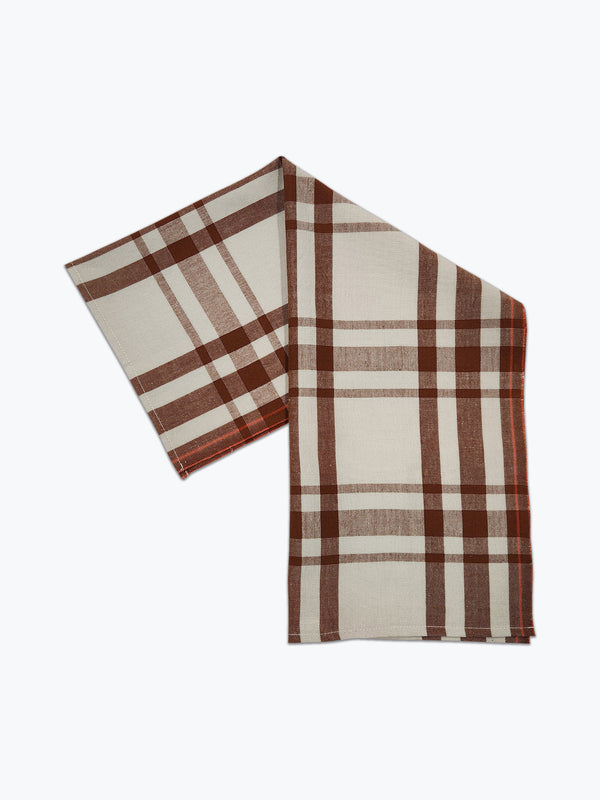 Brown and cream plaid cotton tea towel.