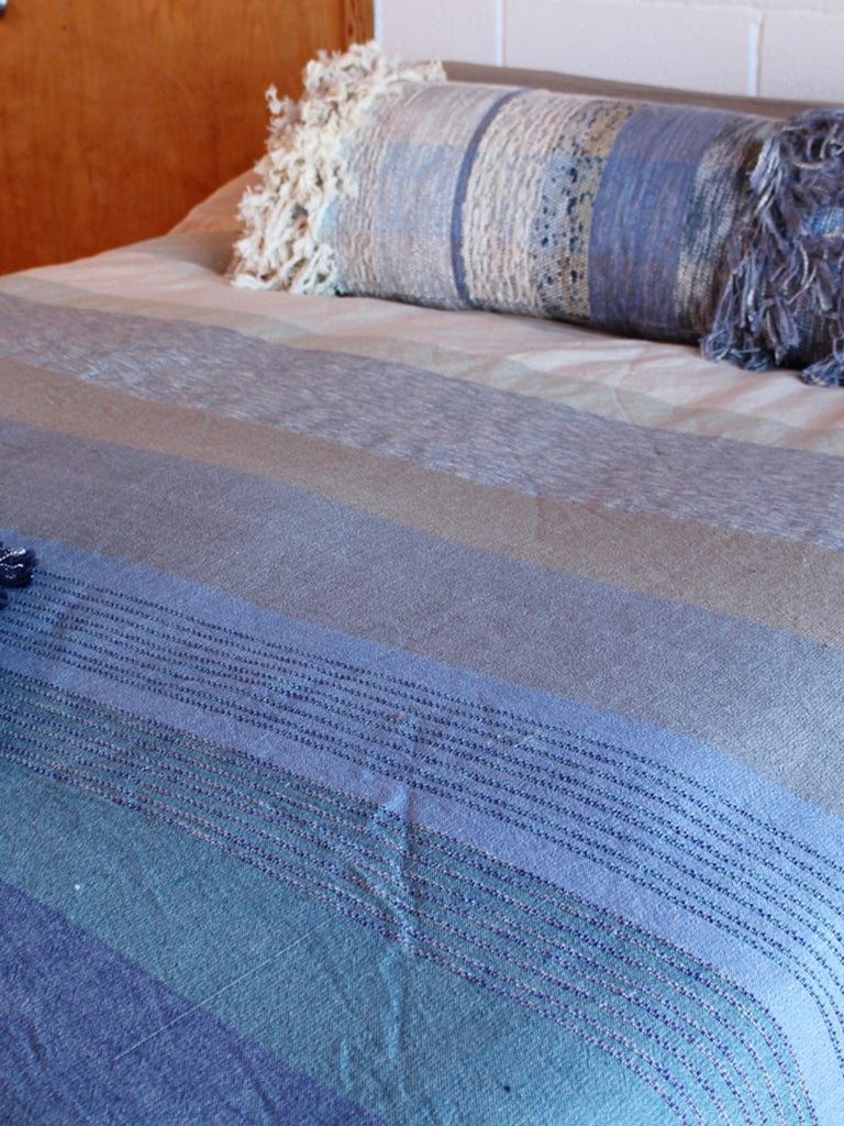 Handwoven Bedspread - Blue Fade