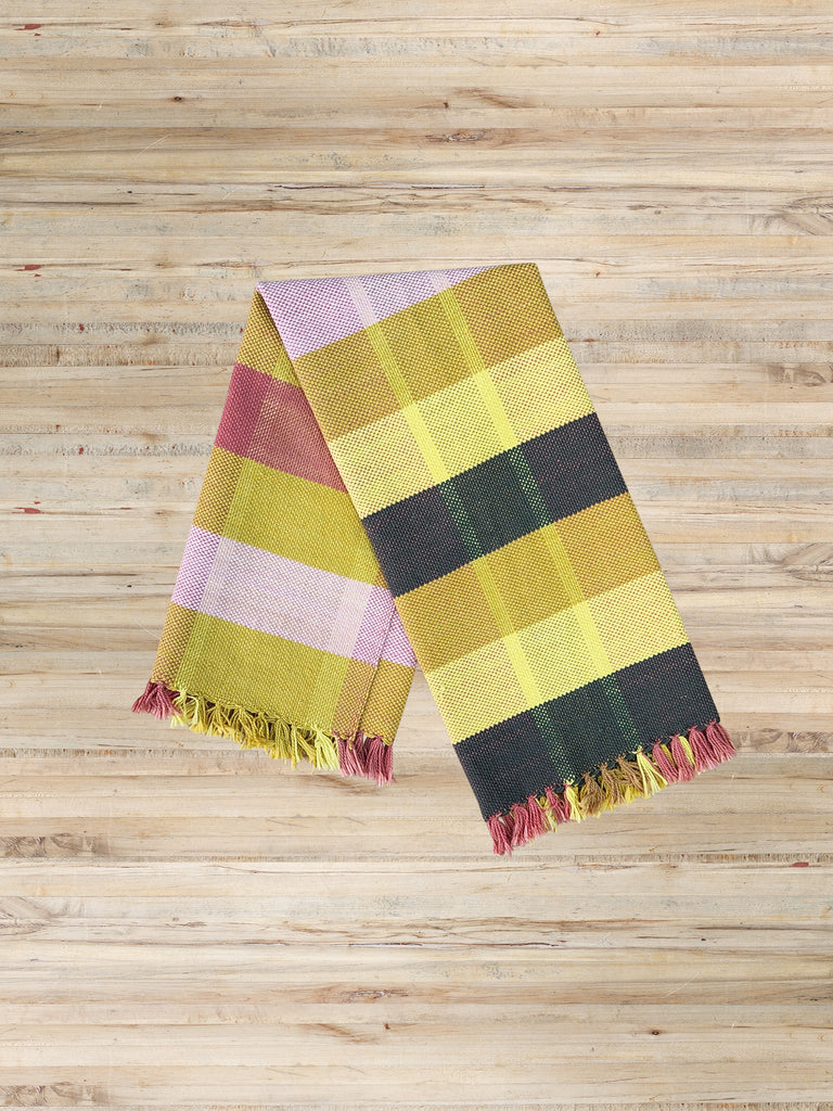 yellow and pink striped kitchen towel